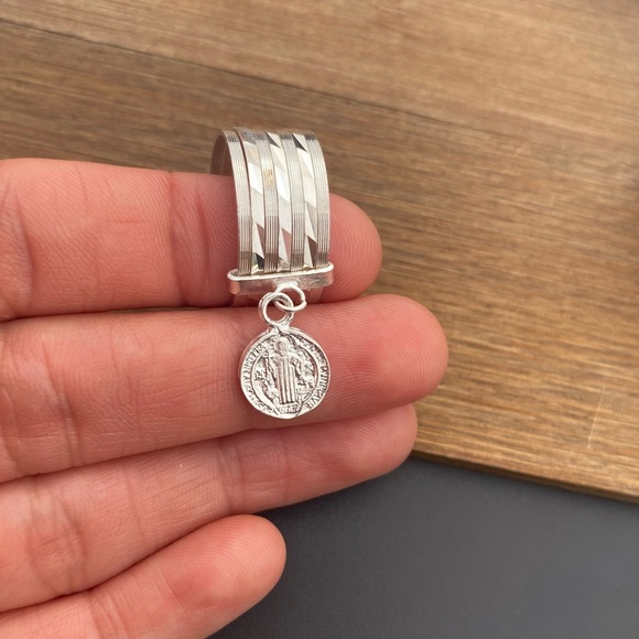 7 Stack Ring 925 Sterling Silver Saint Benedict Anillo Semanario Handmade Mexico - Picture 8 of 11